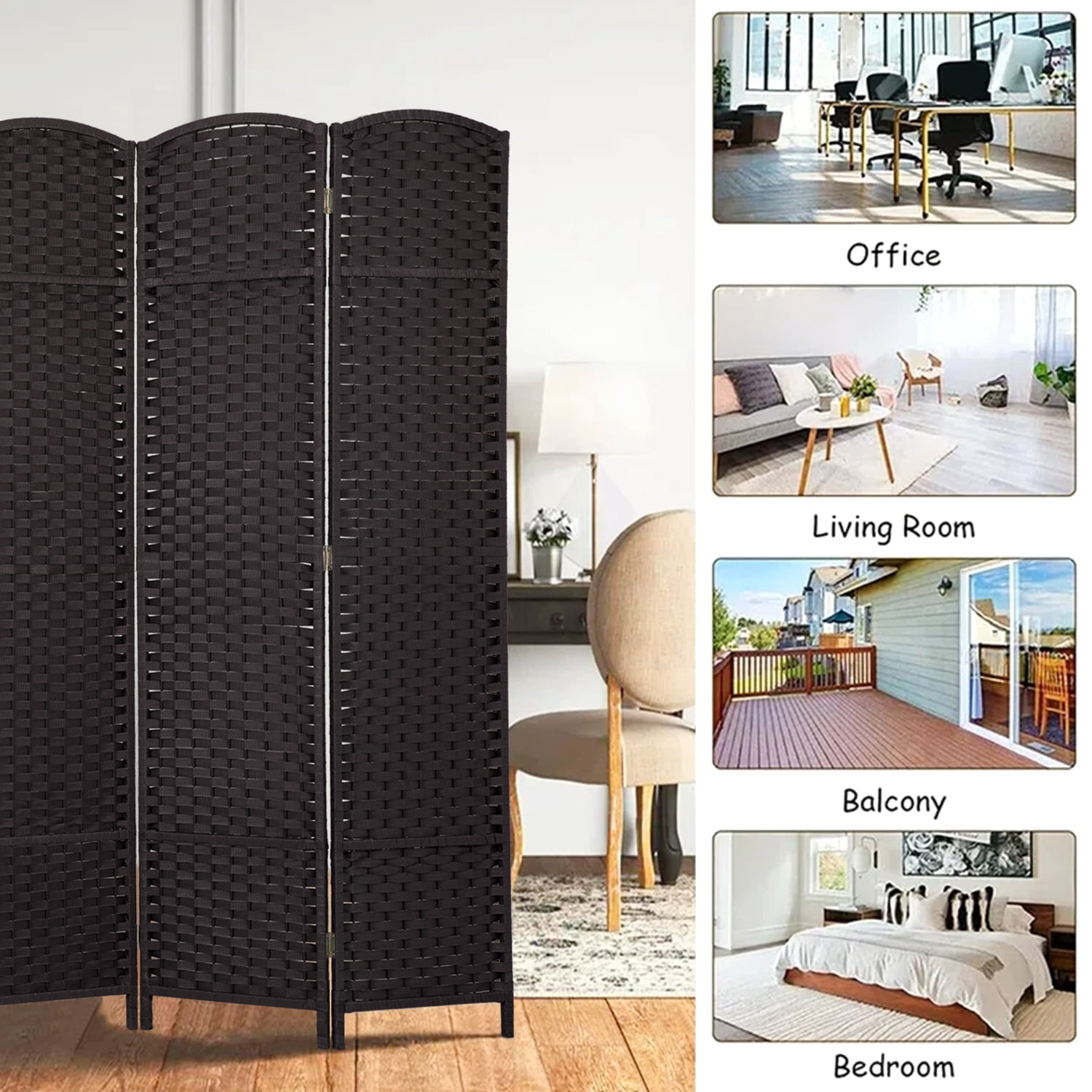 6 Panel Room Divider Folding Privacy Screen 5.57 FT Tall Partition Room Separator   Freestanding Wall Divider, Brown