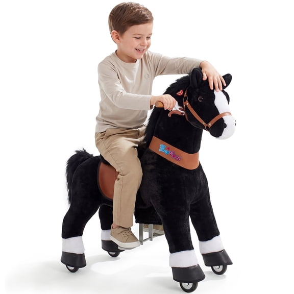 PonyCycle Ride-On Horse Toy with Sound and Hand Brake, Kid-Powered, Ages 4-7, Black, U426
