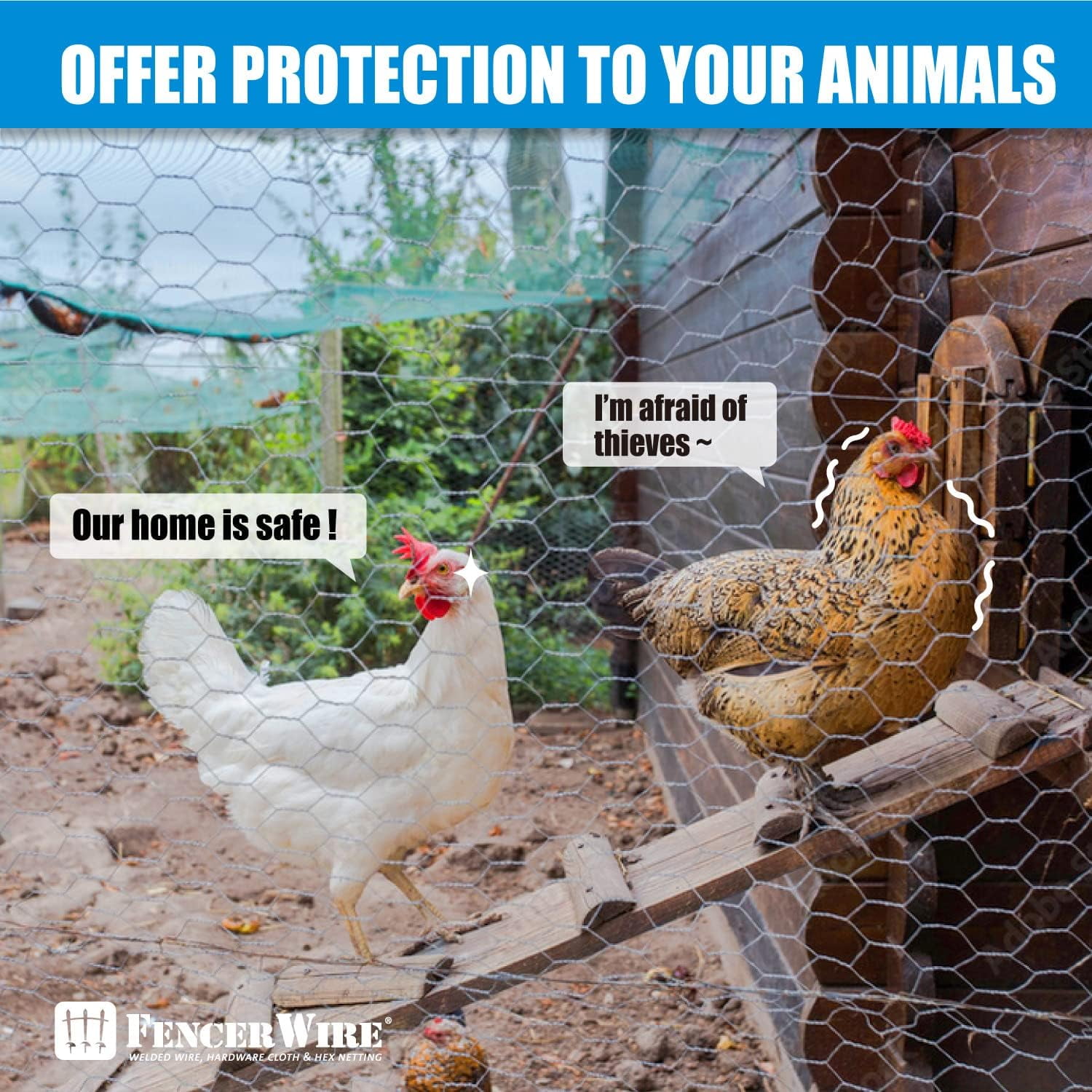 Fencer Wire Poultry Netting Fence, 20 Gauge Galvanized Hexagonal Chicken Wire Fence, 1-Inch Mesh Opening Size (4 ft. x 50 ft.)
