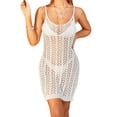 thumbnail image 1 of Lucakuins, traje de baño para mujer, sin mangas, cuello en U, Color sólido, abertura lateral de ganchillo, vestido de baño transparente de punto corto, ropa de playa Lucakuins  moda, 1 of 7