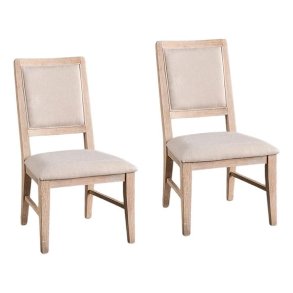 Ellon Side Dining Chair Set of 2-Distressed Natural Brown Wood-Beige Fabric