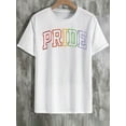 thumbnail image 5 of Men'S "PRIDE" Letter Print T-Shirt - Colorful Gay Pride Short Sleeve Crewneck, Casual Summer Tee for Daily Wear & Pride Parades, Everyday Tshirt|Bold Lettering|Stretchy Fabric, Pride Clothing, 5 of 15