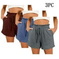 thumbnail image 2 of Hyknon 3PC Shorts for Women Summer Casual Solid Color Comfortable Loose Fitting Workout Shorts Elastic Waist Drawstring Sports Gym Running Shorts with Pockets, 2 of 3