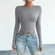 thumbnail image 5 of TaTaai Women's crew neck long sleeve T-shirt, solid color, backless design, cropped slim fit, casual stylish, soft stretchy fabric, ideal for daily outings & casual gatherings Gift, 5 of 5
