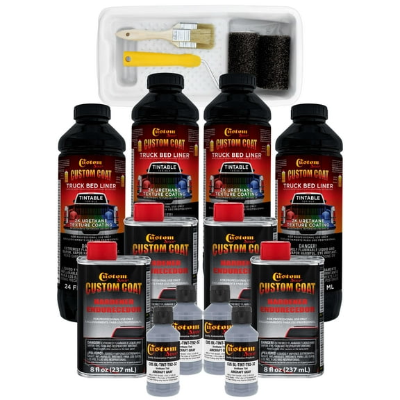 Custom Coat 36300 Aircraft Gray T92 Urethane Roll-On, Brush-On or Spray-On Truck Bed Liner, 1 Gallon Kit with Roller Applicator Kit
