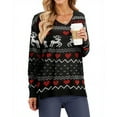 thumbnail image 2 of MOSHU Ugly Christmas Sweaters for Women Graphic Knitted Pullover Sweaters Casual V-neck Side Slits Tops, 2 of 8