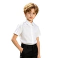 thumbnail image 3 of HCYSFG Uniform Shirts For Girls Peter Pan Collar Short Sleeve Button Down Solid Color Student Blouse Back To School Style Top, 3 of 7