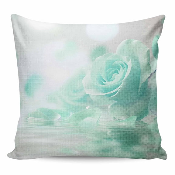 Throw Pillow Covers 20x20 Inch, Green Rose Fantasy Decorative Pillow Cases for Couch Sofa Bed, Elegance Floral Romantic Reflection Cotton Linen Square Home Decor Pillowcases with Hidden Zipper