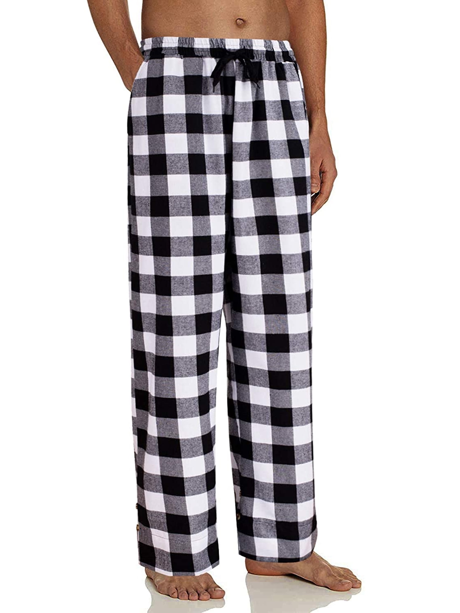 FOCUSNORM Mens Plaid Cotton Pajama Pants, Lounge Sleepwear PJs with