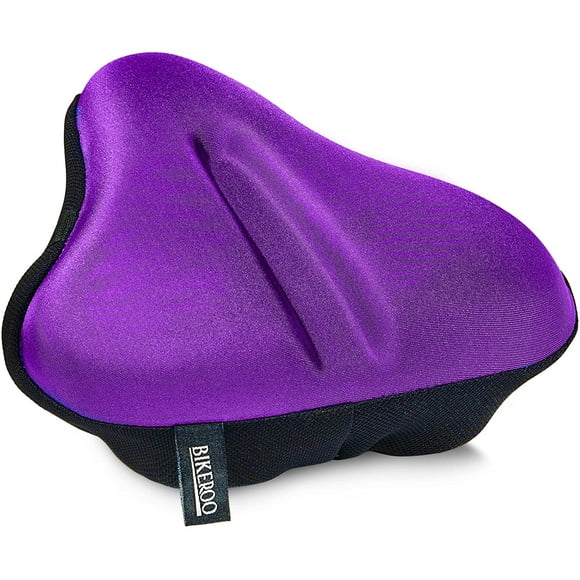 Bike Seat Cushion - Padded Gel Wide Adjustable Cover for Men & Womens Comfort, Compatible with Peloton, Stationary Exercise or Cruiser Bicycle Seats, 11in X 10in