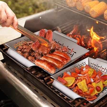 2 Pack Stainless Steel Vegetable Grill Baskets - Perfect for Outdoor Grilling, BBQ & Smokers