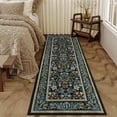 thumbnail image 2 of HIWEAVER Navy/Black 2' x 6' Washable Distressed Floral Vintage Runner for Kitchen Indoor Throw Carpet Non-Slip Foldable Doormat for Hallway Farmhouse Dorm Home Decor, 2 of 6