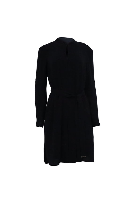 Pre-Owned Boss by Hugo Boss Belted Long Sleeve Mini Dress in Black Polyester