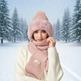 thumbnail image 2 of Bibifish Womens Scarf Hat One Piece Rib Knit Pattern Winter Warm Fleece Lined Scarf Hat Windproof Thermal Knitted One Piece Hat And Scarf, 2 of 5