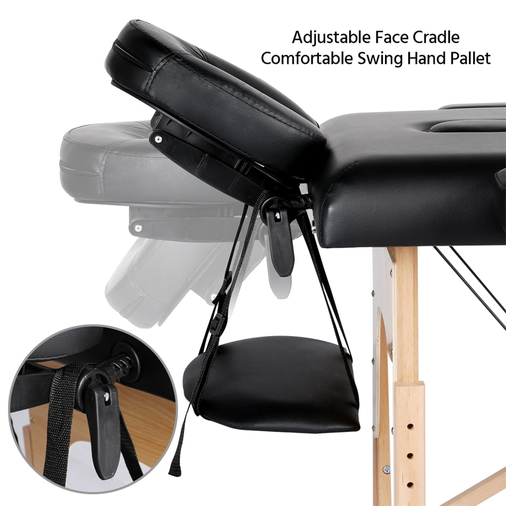 Alden Design 2 Section Portable Massage Table with Headrest Armrest, Black