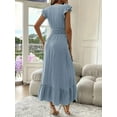 thumbnail image 4 of Women'S Summer Maxi Dress Elegant V Neck Ruffle Flowing Sleeves Waist Pleated Flowing Wedding Guest Dress  Blue L, 4 of 5