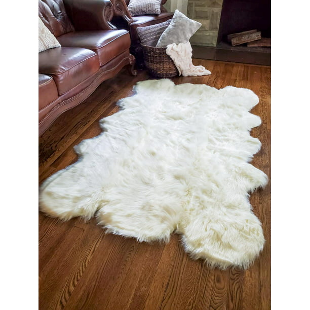 Luxury Faux Fur Sheepskin Soft Area Rug 4-ft x 6-ft with Thick Pile ...