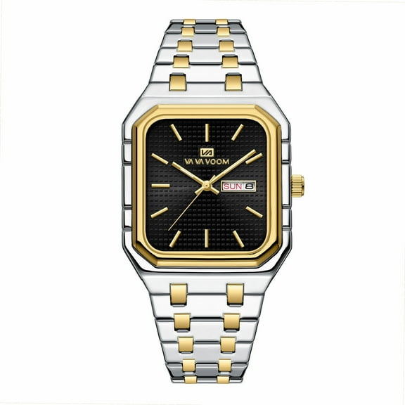 New style business-casual men's watch. It features a simple and fashionable design, a square dial with luminous function, and a steel strap with a gradient gold color