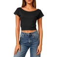 thumbnail image 5 of Women's Casual Backless Hollow Out Short Sleeve Round Neck T-Shirt, 5 of 8