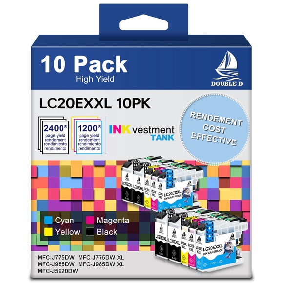 Cartuchos de tinta DOUBLE D LC20E compatibles con Brother, paquete de 10