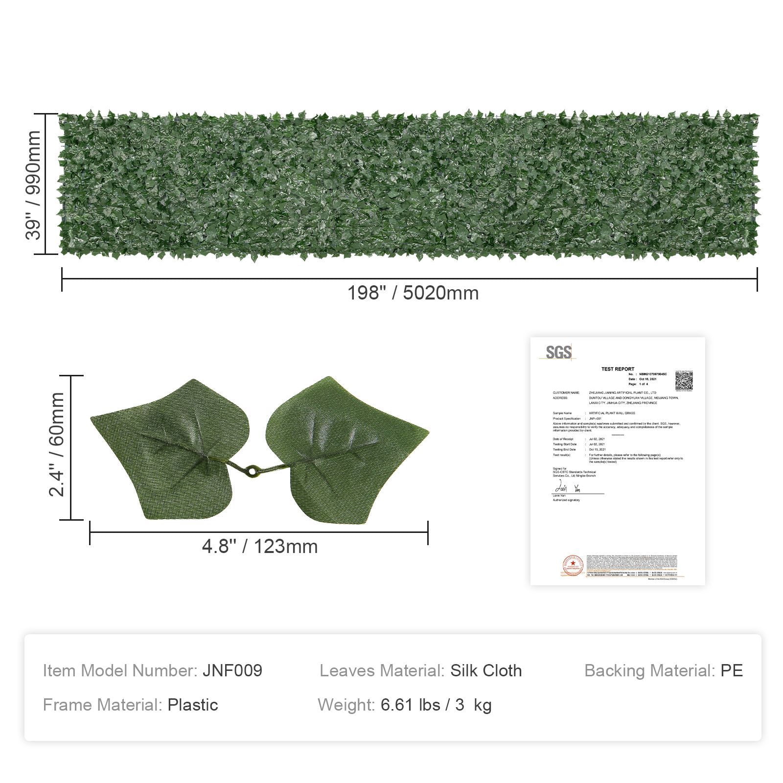 Artificial Ivy Privacy Fence 39" x 198", Fade-Resistant Silk Leaves, Dense Screening, UV Protected, Easy Installation for Garden Balcony Patio