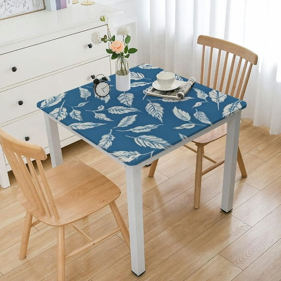 BANET Encasa Homes Cotton Printed of Rectangular for Square Dining Table. Machine Washable, - Big Leaves Blue white