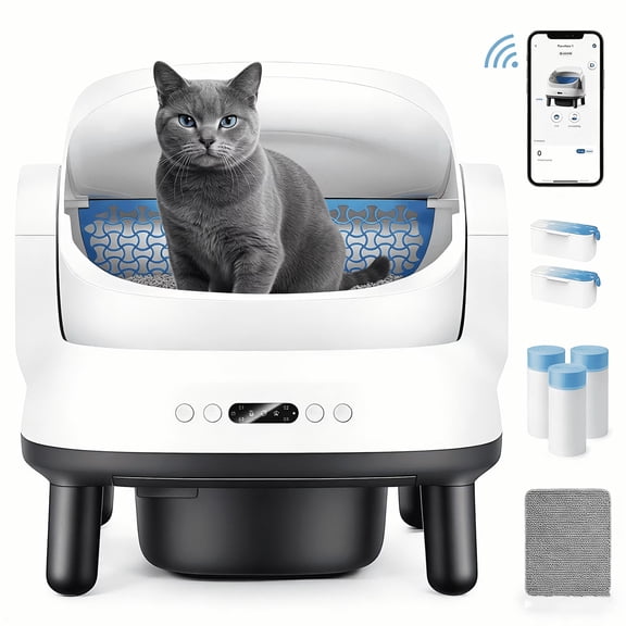 Large Open-Top Automatic Cat Litter Box Self Cleaning with Safety Protection, APP Control, Odor-Free Waste Disposal, White