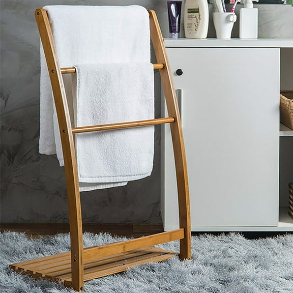 Freestanding Bamboo Towel Rack with Shoe Storage Shelf, 3-Tier Tower Holder Stand for Home Hotel Bathroom 19.69*12.48*33.27inch