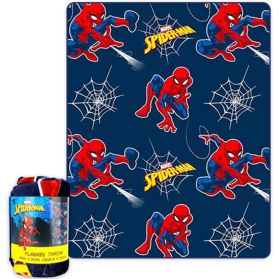Spider-Man Throw Blanket for Kids by Jay Franco, Marvel Super Soft Microfiber Flannel Blanket, 40 x 50 in, Blue/Red