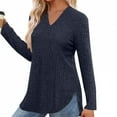 thumbnail image 3 of Besolor Womens Fall Winter Knit Sweaters Casual Long Sleeve V Neck Pullover Knitwear Side Slit Dressy Tops Blouses, 3 of 8