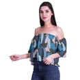thumbnail image 3 of Moomaya Womens Printed Off The Shoulder Crop Top Flounce Sleeve Summer Clothing Boho Blouse, 3 of 6