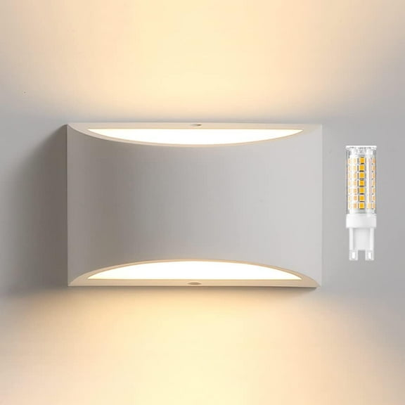 Modern LED Wall Sconce, White Plaster Indoor Wall Light Fixtures with G9 Bulbs, Up Down Wall Mount Lights for Bedroom Hallway Stair Living Room, Warm White