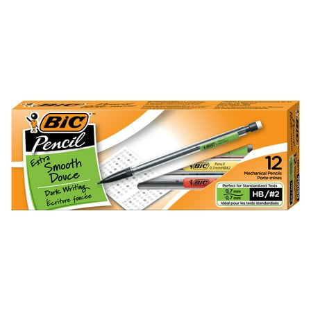 BIC Xtra-Smooth Mechanical Pencils with Erasers, Medium Point (0.7mm), 12-Count Pack, Bulk Mechanical Pencils for School or Office Supplies