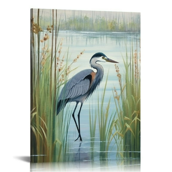 Creowell Blue Heron Standing on The Lake Bird Animal Poster Canvas Print Painting Picture Wall Art Home Hallway Bedroom Living Room Decor (16x20 in/12x16 in)