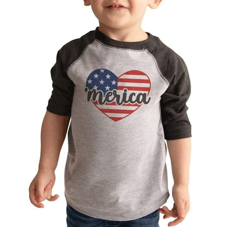 

7 ate 9 Apparel Kids Patriotic 4th of July Shirt - Merica USA Flag Heart Grey Shirt 2T