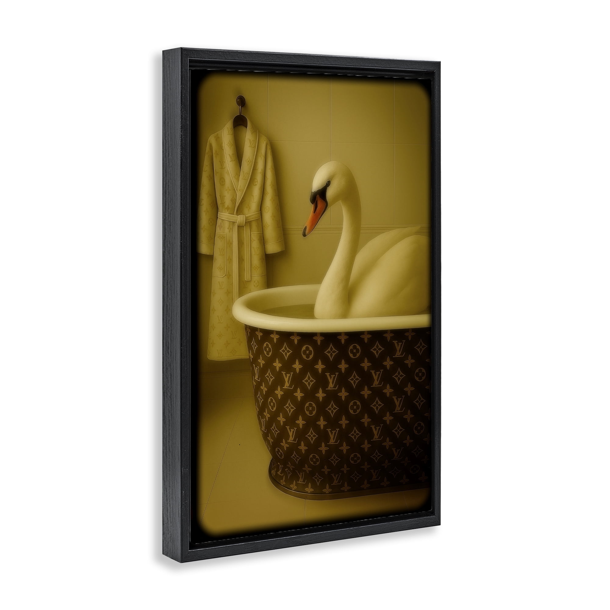 Stupell Industries Couture Swan in Luxury Tub Black Framed Floater Canvas Wall Art, design by Grotto Studios