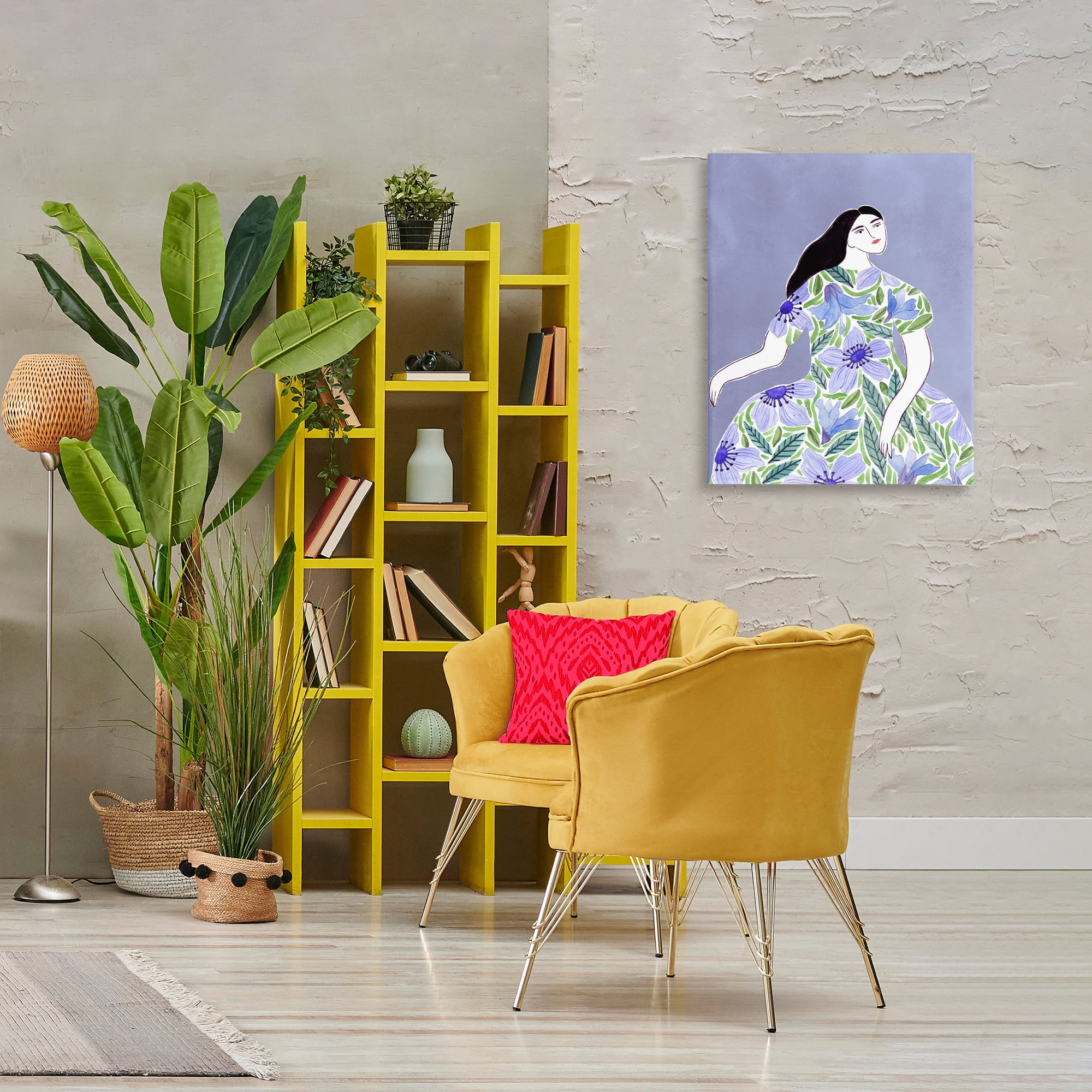Stupell Industries Woman in Blue Floral Gown People Painting Wrapped Canvas Art Print Wall Art, 24 x 30