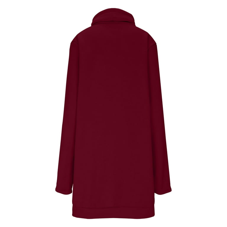oversized hoodie dress red Oversized Hoodie Dress Womens Fleece Lined Long Sleeve Drawstring Plain Hooded Sweatshirts Pocket Pullover Top (Large, Red)