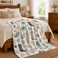 thumbnail image 6 of Watercolor Coastal Western Flannel Blanket with Surfboards and Cowboy Boots, Palm Trees Shells Coral Throw for Sunroom and Guest Room, Home Decor Gift for Beach Ranch Fans, 6 of 7