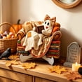 thumbnail image 4 of romoty Cute Ghost Reading Book Wooden Tabletop Decor Ornament, 5.91 x 5.51 Inches Ghost in Armchair Figurine Sign with Stand for Halloween Bookshelf Decor, 4 of 6