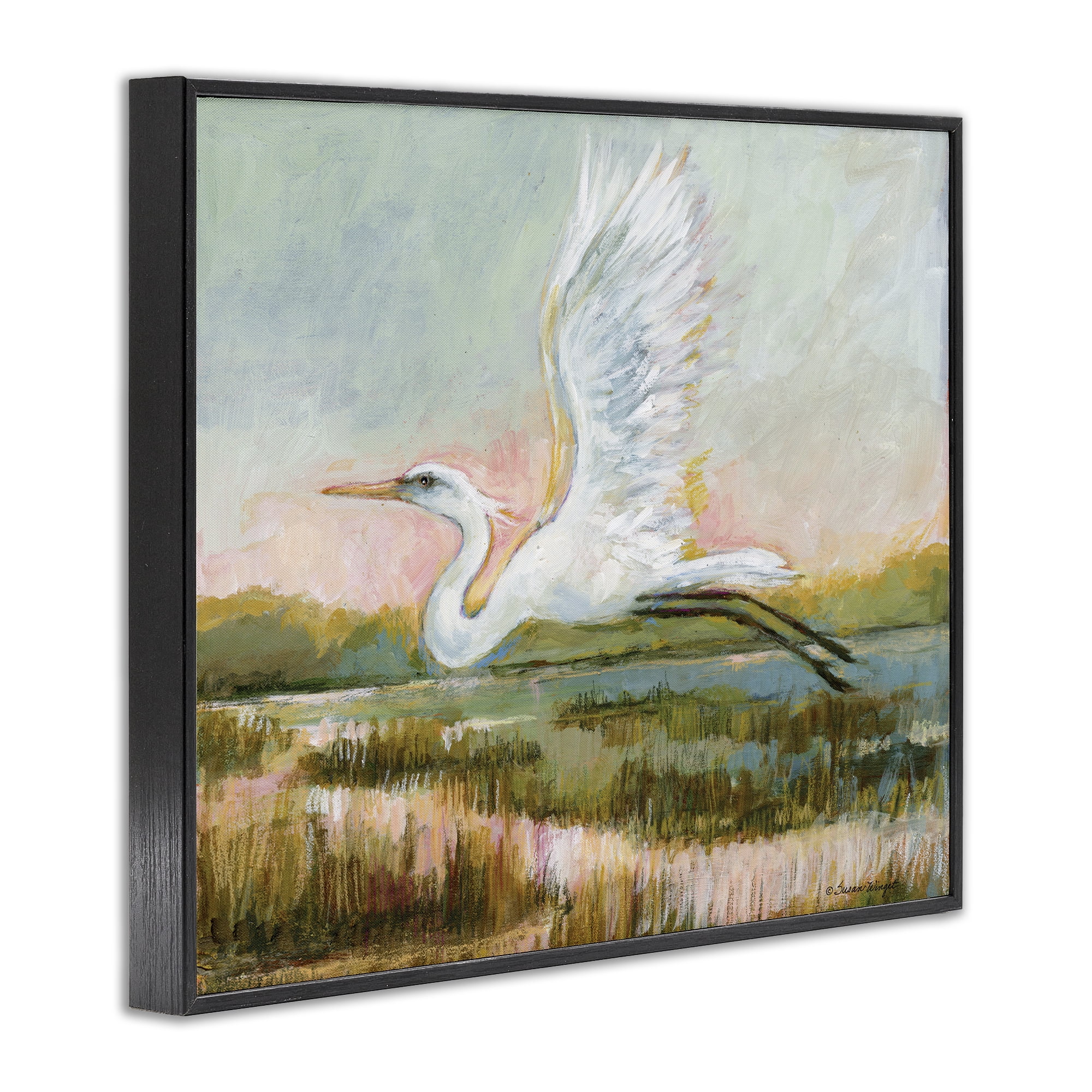 Stupell Industries White Heron Flying Black Framed Giclee Art, design by Susan Winget