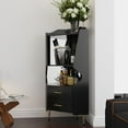 thumbnail image 4 of Noble House Arley 50" Wooden Corner Bar Cabinet, Mirrored Back Display Sideboard, Drawers and Open Shelves, Black, 4 of 8
