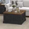 thumbnail image 7 of DreamCurship 31" Farmhouse Coffee Table with Storage, Square Large Center Table, Wood Center Coffee Table with Hidden Compartments for Living Room, Black, 7 of 7