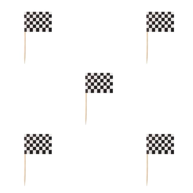 pitrice 100 Pieces Accessories Racing Toothpicks Flags Markers Mini Muffin Cocktail Fruit Sticks Food Dining black white plaid 5Set