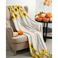 thumbnail image 3 of Fall Thanksgiving Pumpkin Harvest Sunflowers Linen Texture Flannel Blanket for Bed,Travel and Camping, Super Soft Cozy Blanket for All Seasons 50"x60", 3 of 6