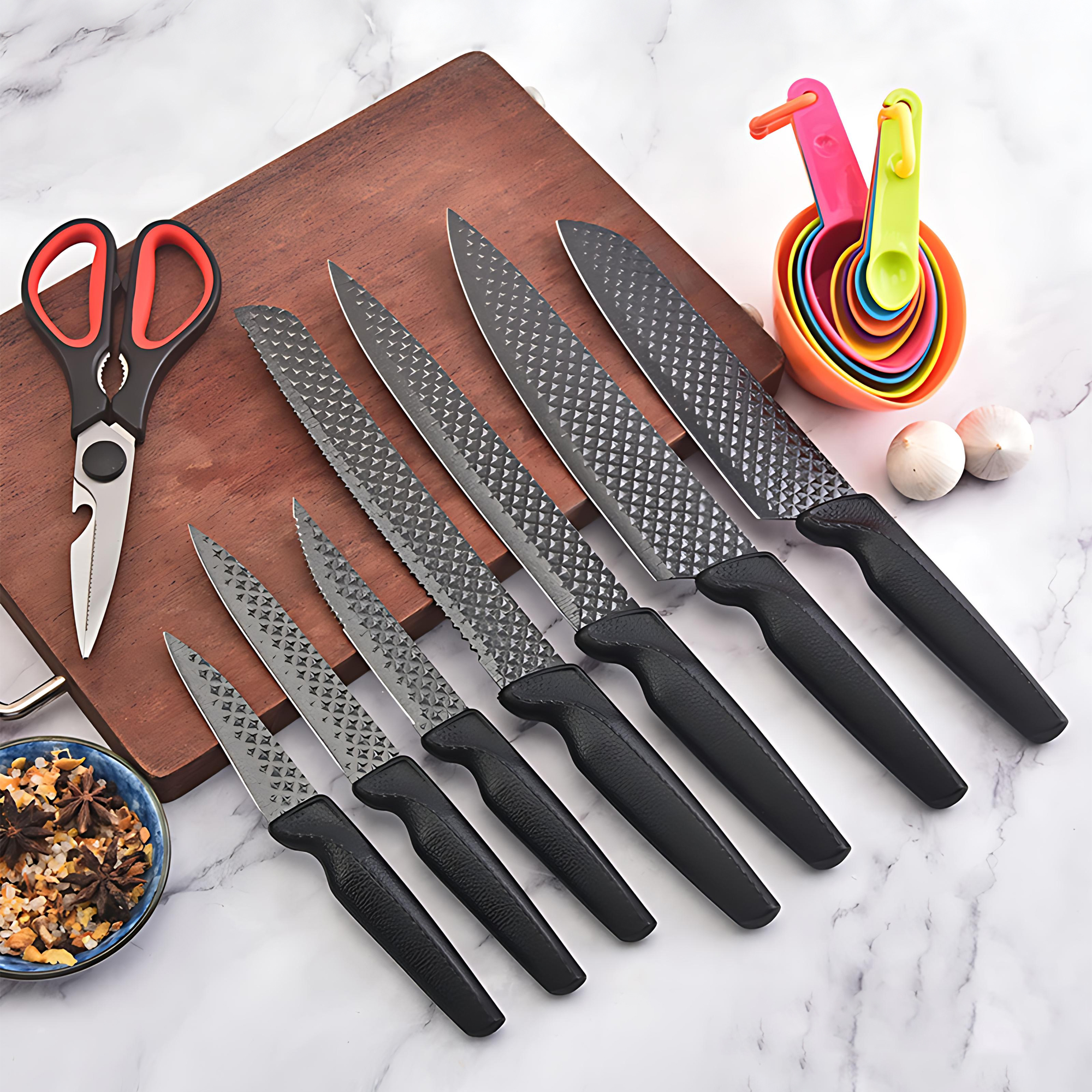 INSMART 15-Piece Kitchen Knife Set with Block,Knives Sets German Stainless Steel,Non-Stick Knives,PP Handle,Dishwasher Safe Black