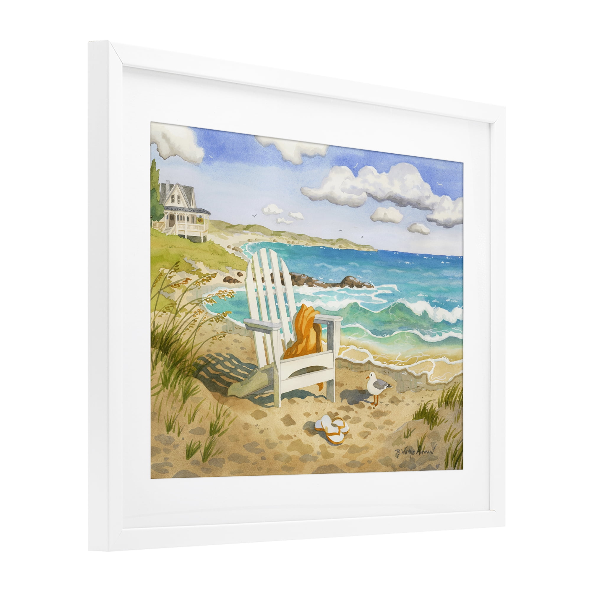 Stupell Industries Waiting For You by Beach White Framed Print Under Glass, design by Robin Altman