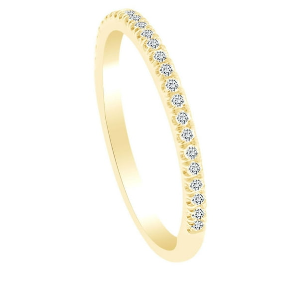 AFFY 0.18 Carat Round Shape White Natural Diamond Half Eternity Wedding Band Ring 18K Solid Yellow Gold Ring Size-5