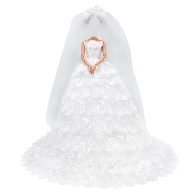 Vestido de novia E-TING Princess con velo para muñecas de 11.5 pulgadas