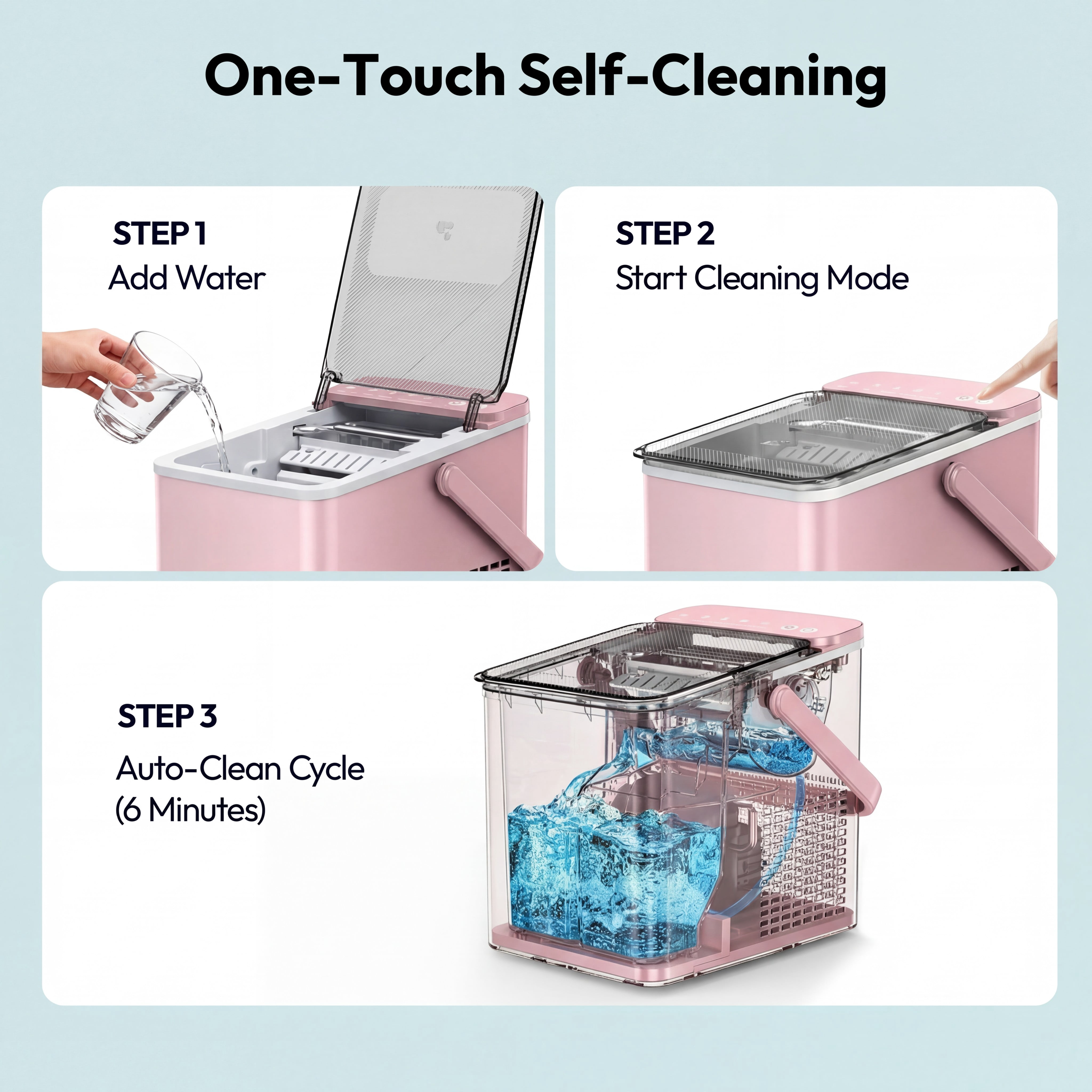 EUHOMY Countertop Ice Maker, 26 lbs/Day Portable Bullet Ice Machine, Self-Cleaning, Compact Design, Pink